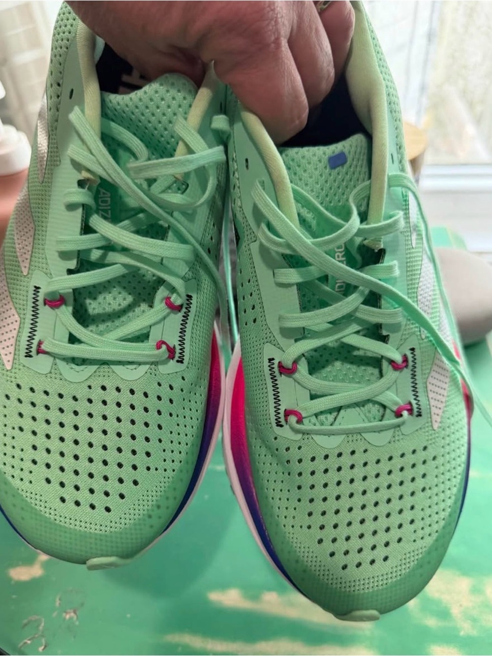 adidas Mint Green Athletic Shoes with Pink Accents